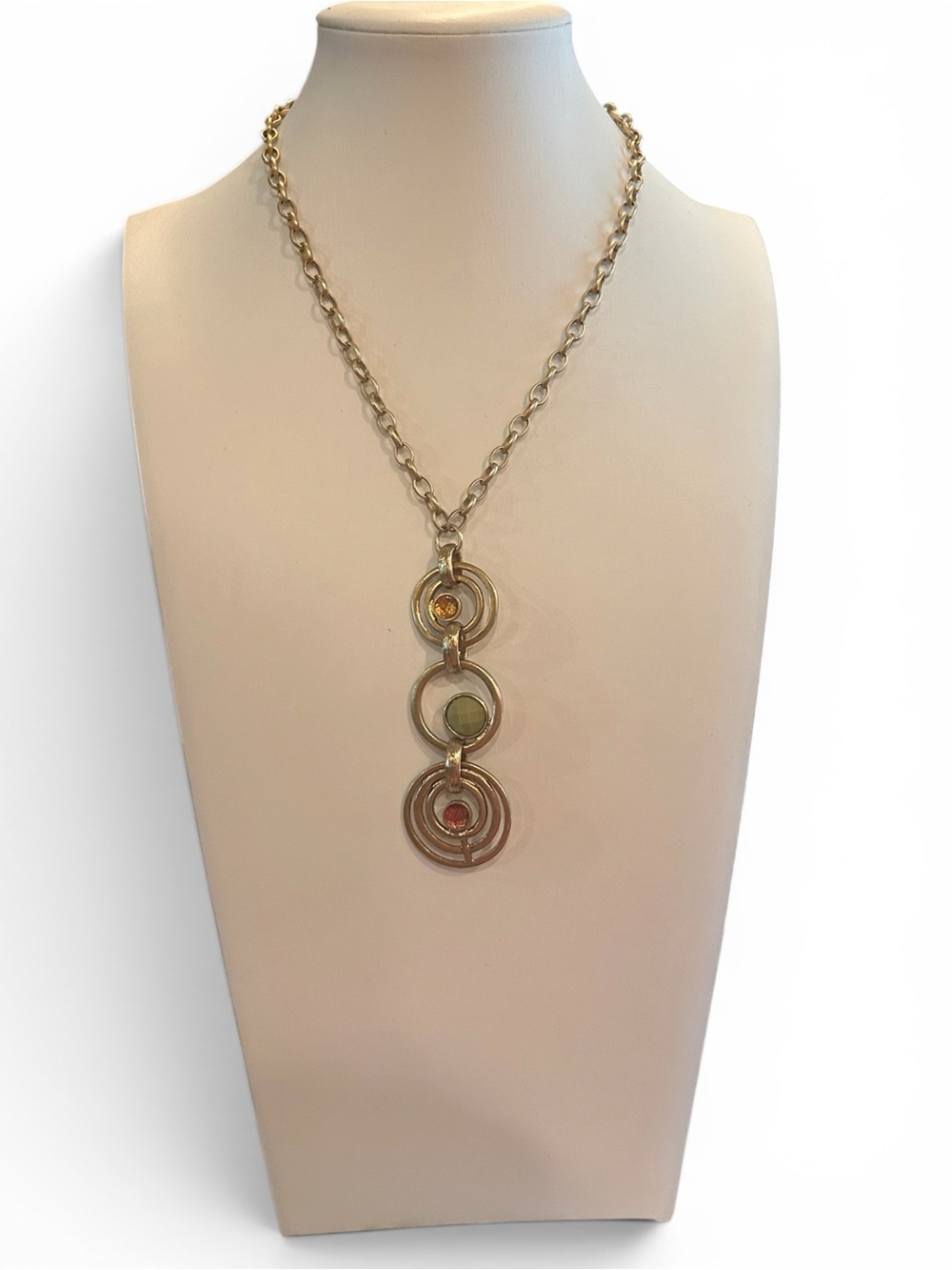Lia Sophia Sorbet Gold Tone Pendant Necklace Pink Yellow Green Accents